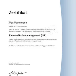 IHK-Zertifikat mit individuellem Namen und Abschlussbezeichnung
